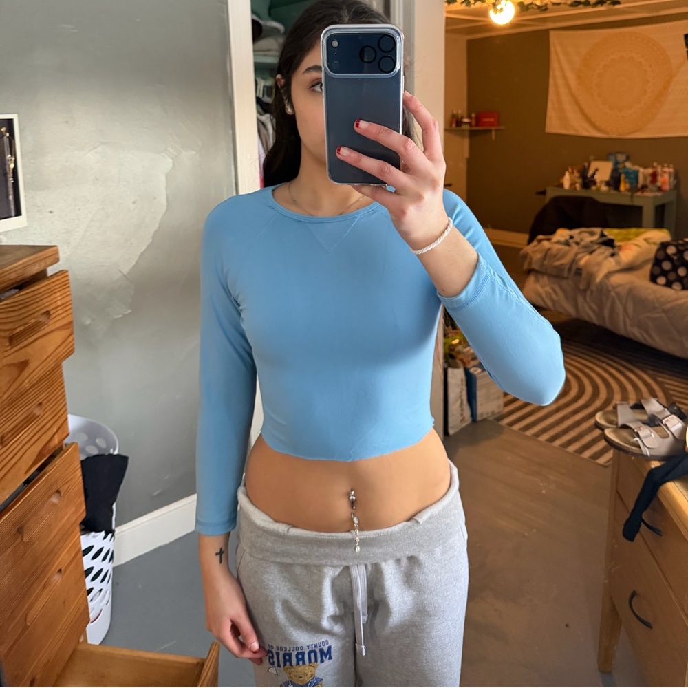 Target Women's Light Blue Long Sleeve Crop Top